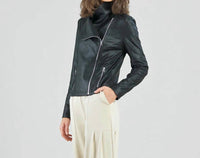 Clara S - Women's Liquid Leather Drape Neck Zip Jacket
