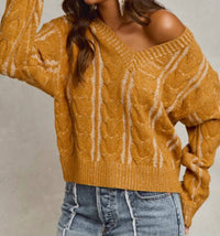 So Me - Twisted Two-Tone V-Neck Sweater