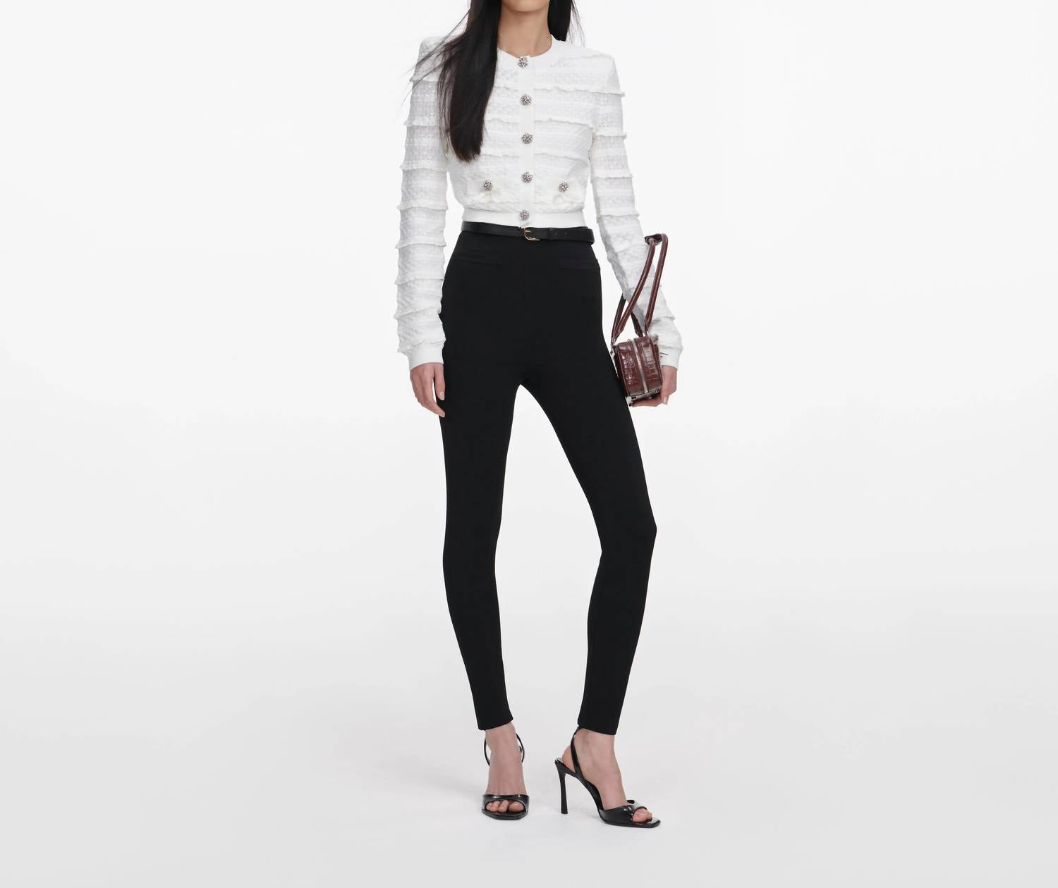 Self-Portrait - Pointelle Diamante Cardigan