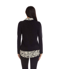 Karen Kane Layered Contrast Zebra Sweater in black - women's sweater - view 5