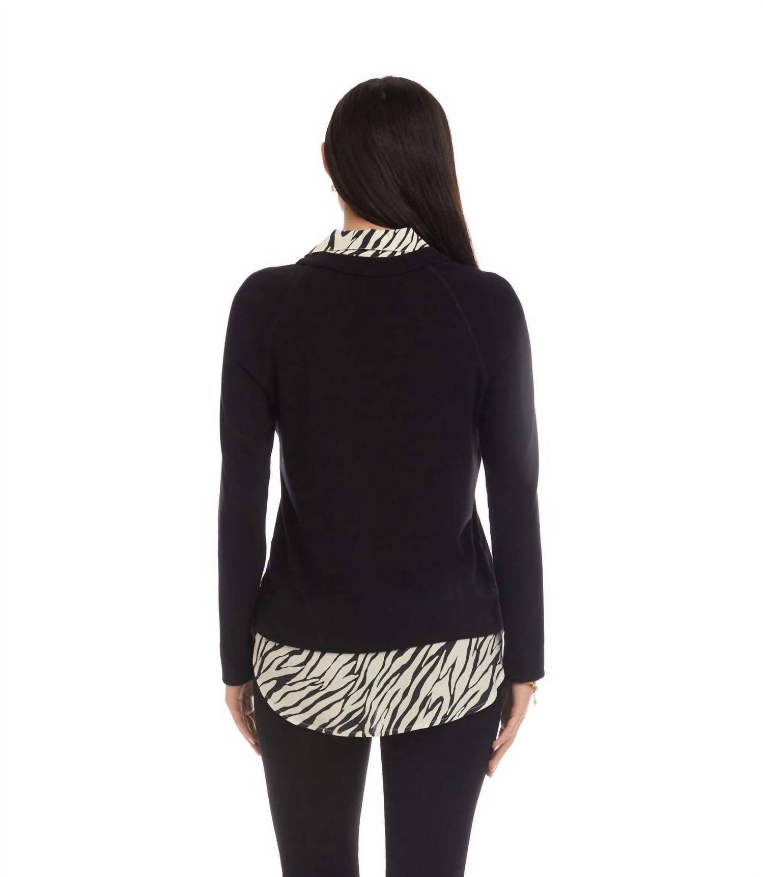 Karen Kane Layered Contrast Zebra Sweater in black - women's sweater - view 5