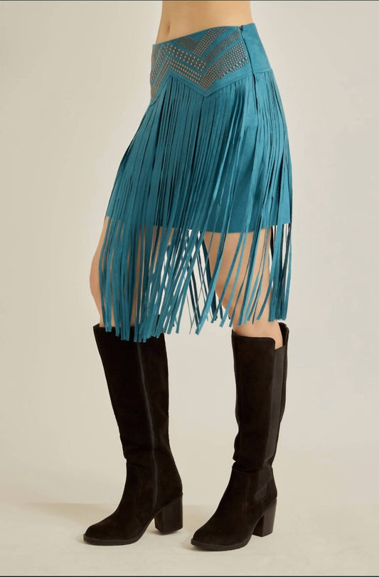 Vocal Apparel - Teal Studded Fringe Skirt