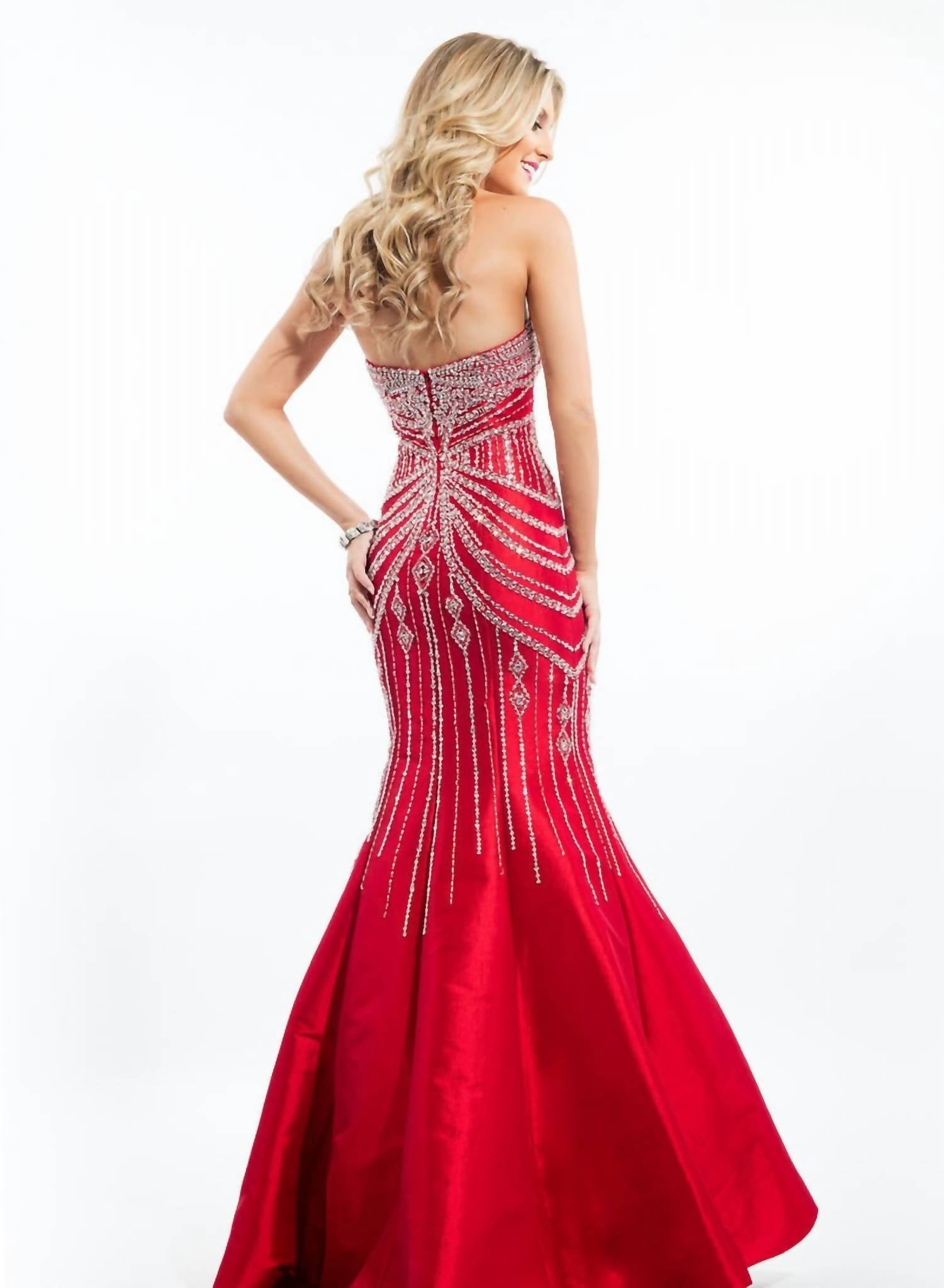 Rachel Allan - Strapless Beaded Taffeta Prom Gown