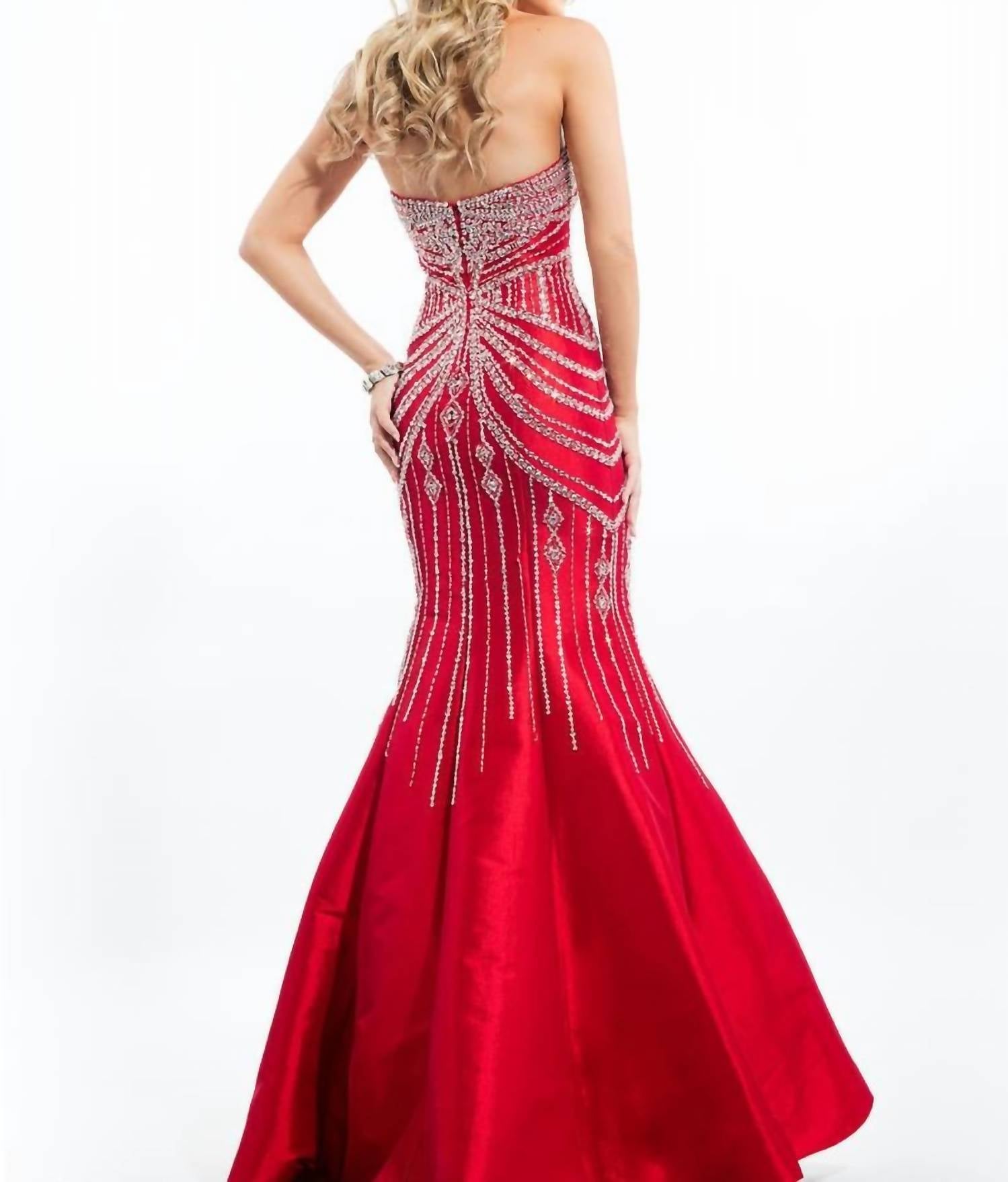 Rachel Allan - Strapless Beaded Taffeta Prom Gown
