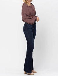 Judy Blue - High Waist Raw Hem Flare Jeans