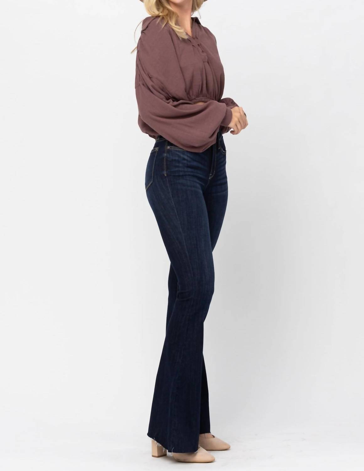 Judy Blue - High Waist Raw Hem Flare Jeans