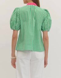 Entro - Gingham Puff Sleeve Top