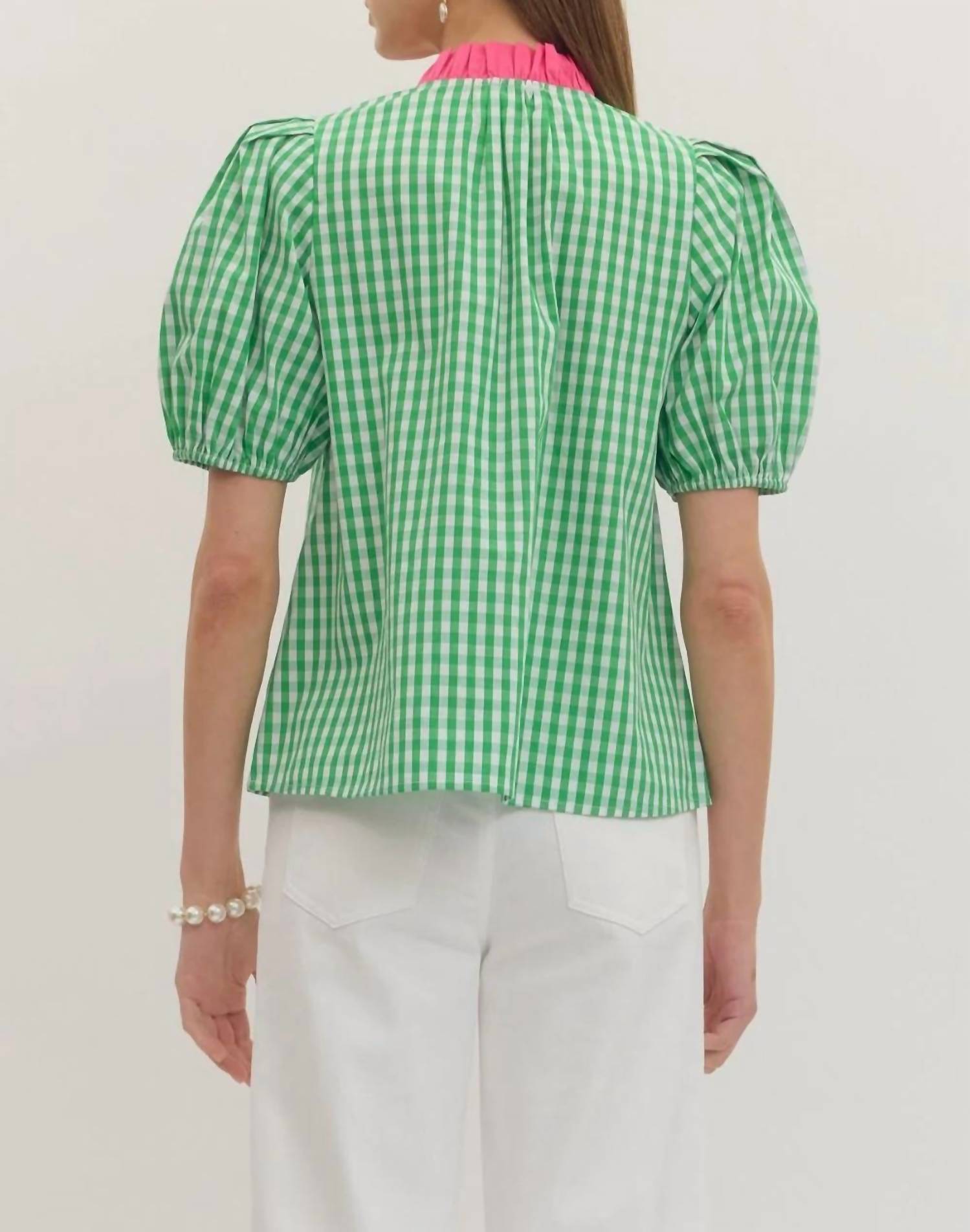 Entro - Gingham Puff Sleeve Top