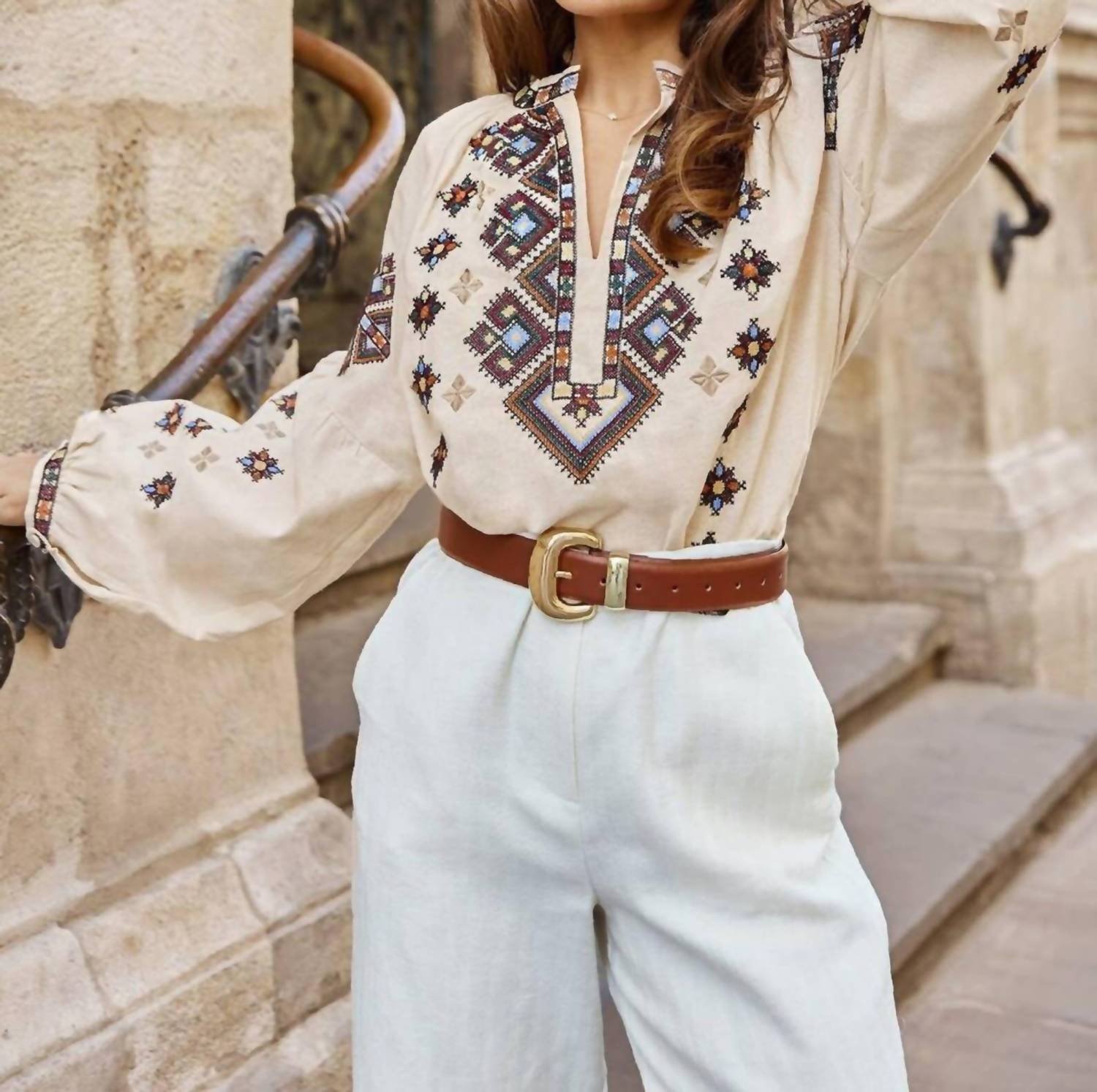 Miglo - Embroidered Puff Sleeve Blouse