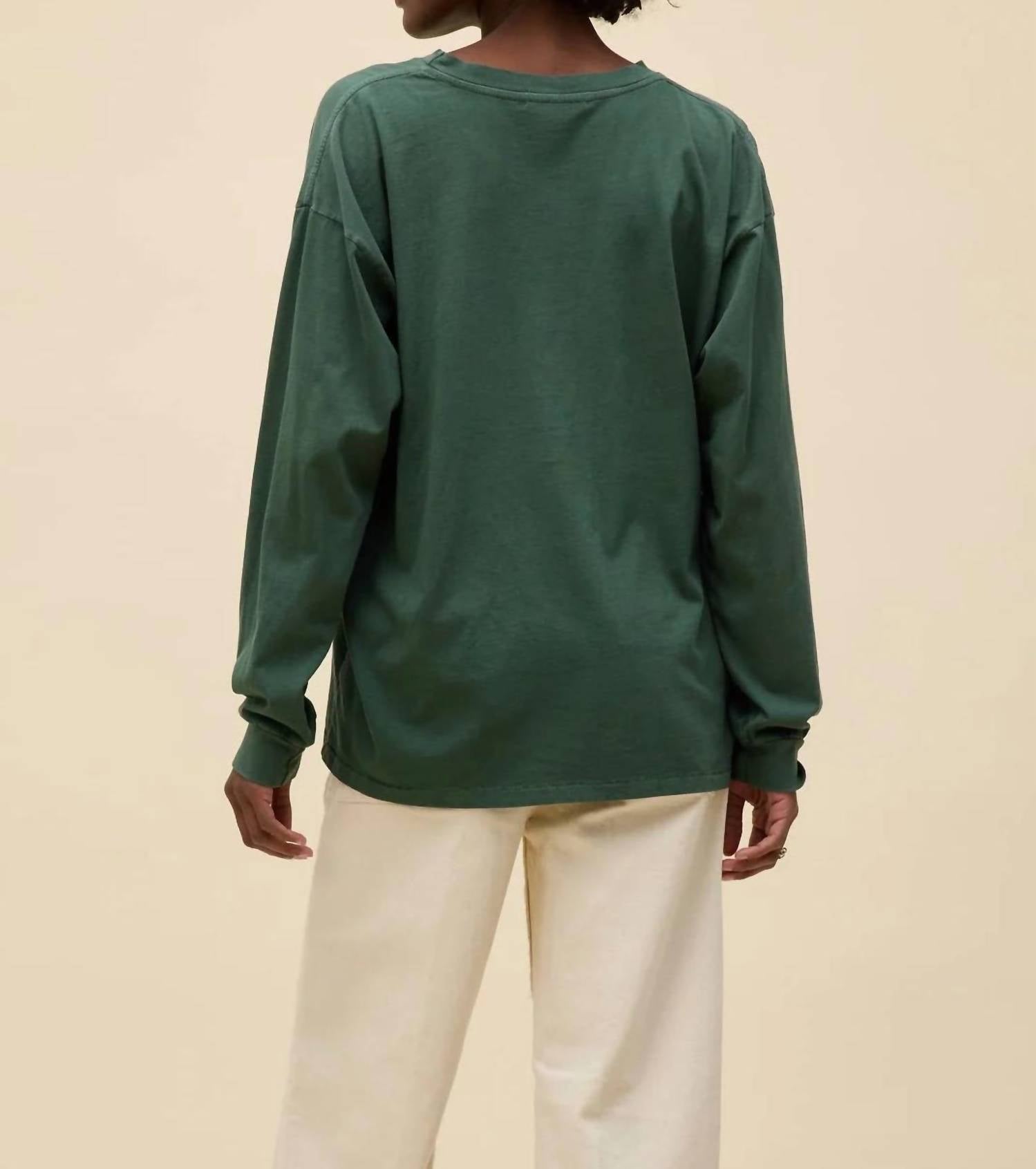 DAYDREAMER Chris Stapleton Guitar & Roses Long Sleeve Top in deep green - women's long sleeve top - detail view