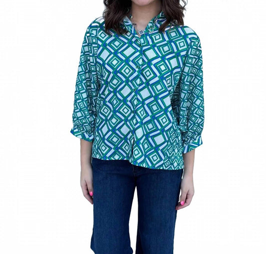 Joy Joy - Diamond Print Button Up Tunic Top