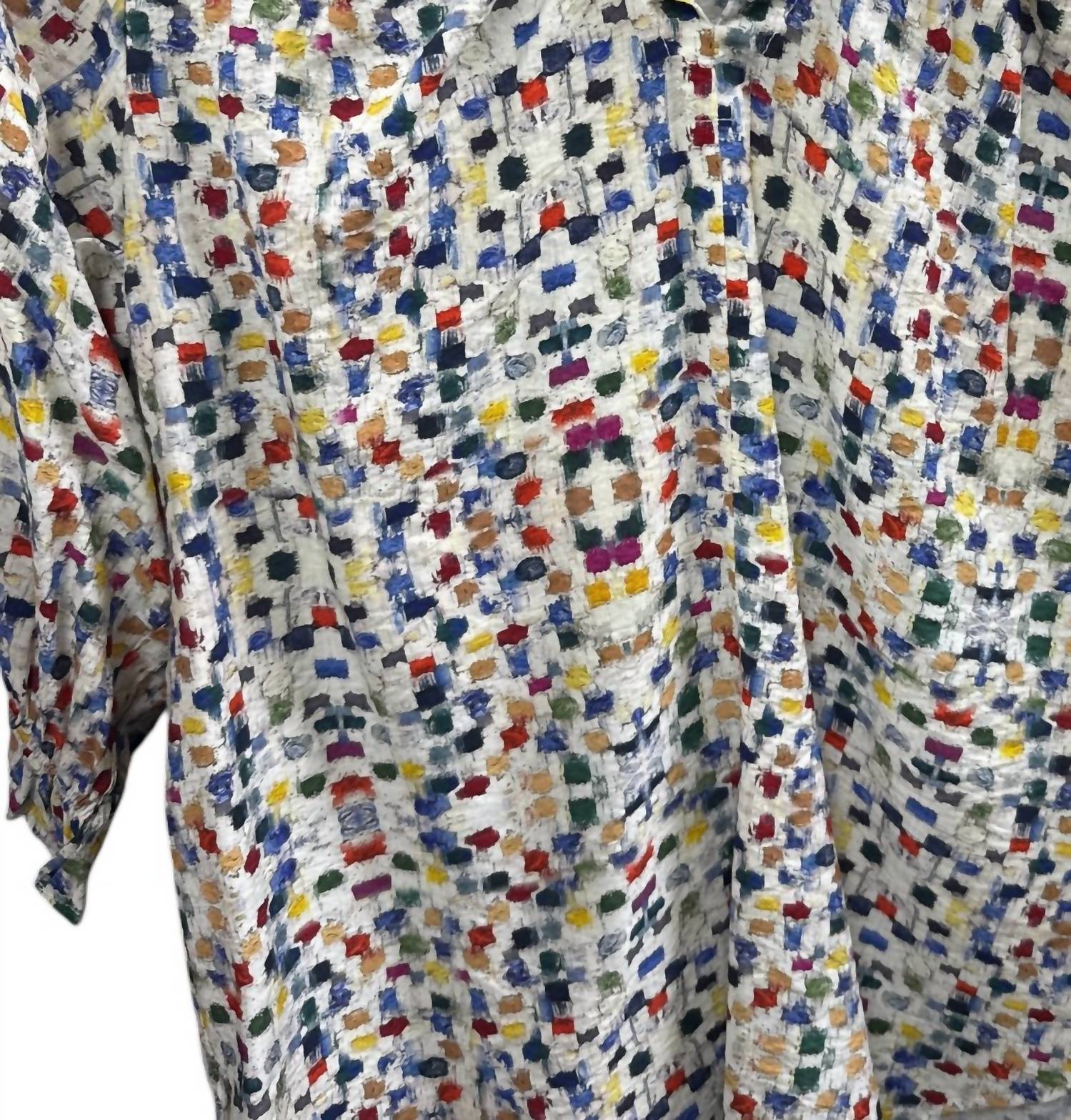 Beverly Rose Women's Lior Harper V Neck Top in multi ditzy - women's blouse - detail view