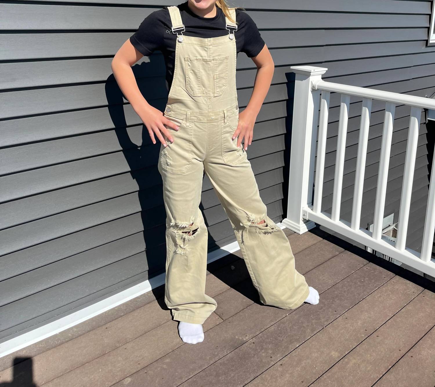 Risen - Distressed Denim Wide Leg Overalls
