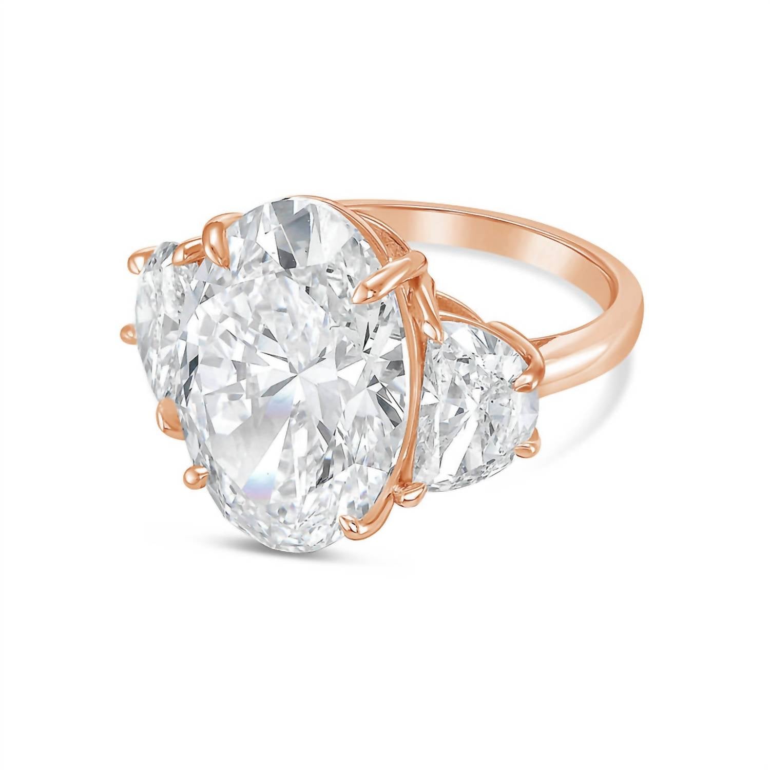 Diana M Jewels - 3.00 Ct Lab-grown Oval-cut Diamond Ring With 0.60 Ct Half Moon Accents