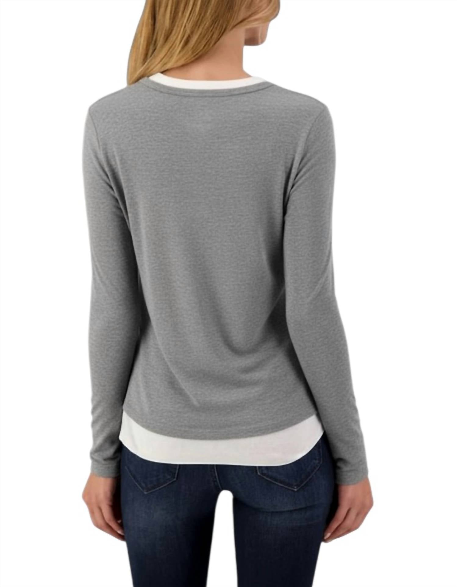 Elliott Lauren DOUBLE LAYER LONG SLEEVE TOP in grey - women's long sleeve top - detail view