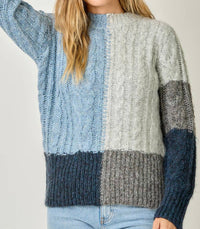 mystree Color Block Cable Knit Sweater in blue navy - women's sweater - view 4