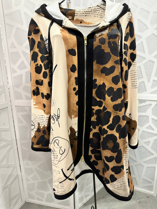 Berek - Women's Cheetah With Text Print Hoodie Jacket