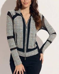 oolala Tweed Multi Zip Scuba Jacket in grey - women's jacket - detail view