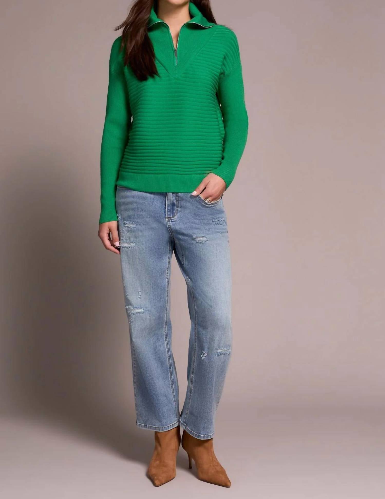 Tribal - Starling Soft Zip-up V-neck Sweater