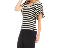 Karen Kane - Women's Stripe Flutter Sleeve V Neck Top