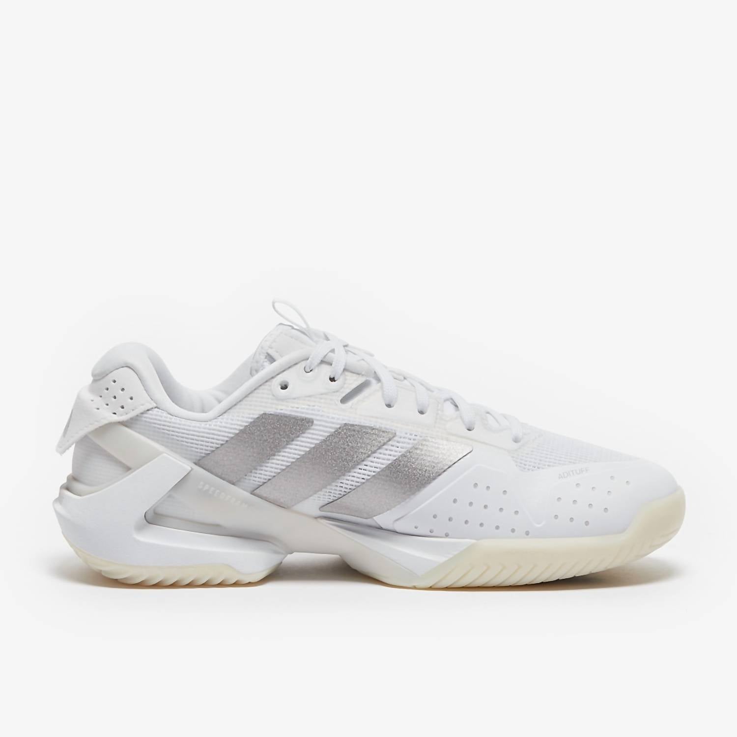 adidas Women's Adizero Ubersonic 5 Tennis Shoes in white silver - women's shoe - detail view