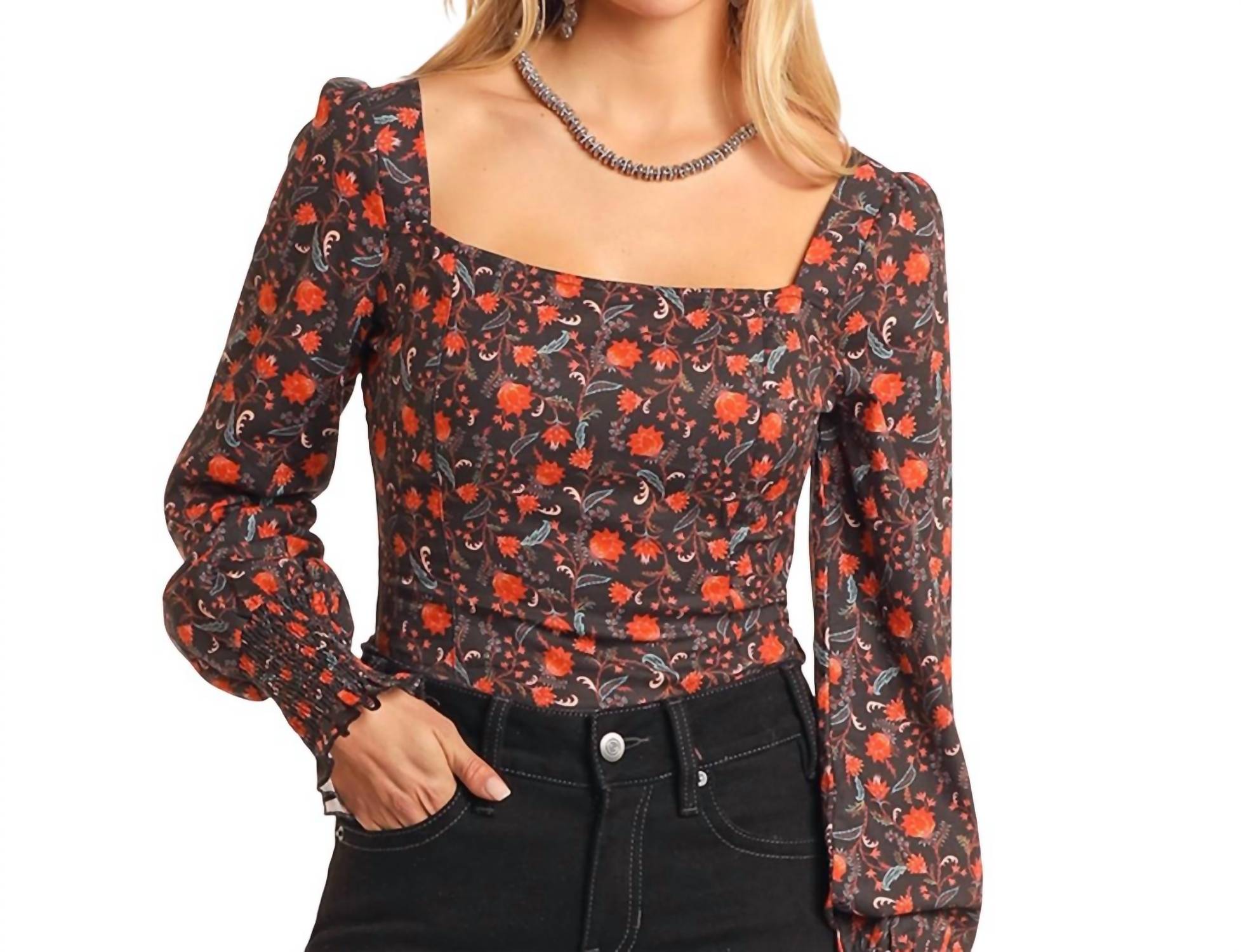 Rock & Roll Denim - Floral Print Corset Blouse