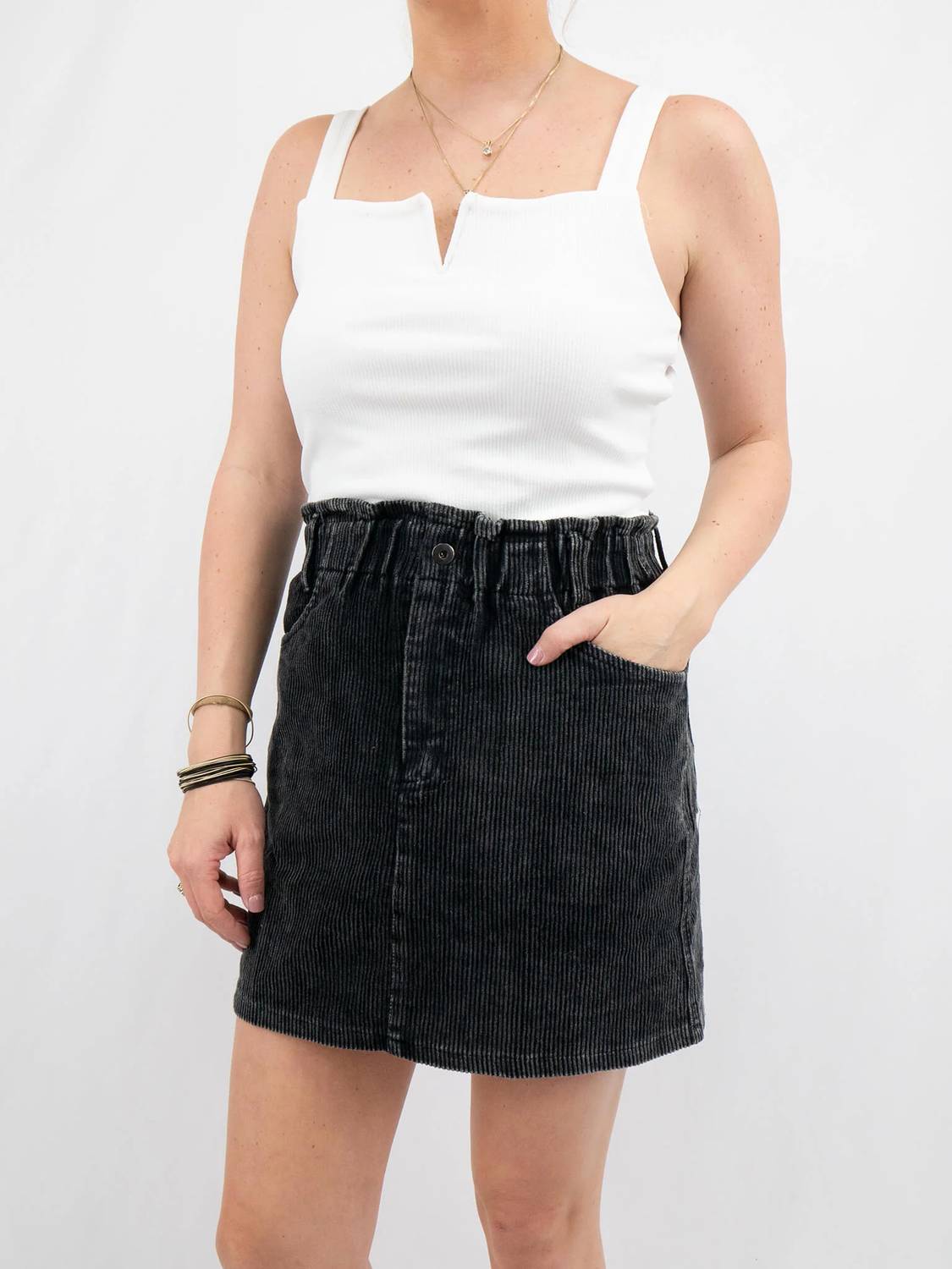 She + Sky - Corduroy Paper Bag Skirt