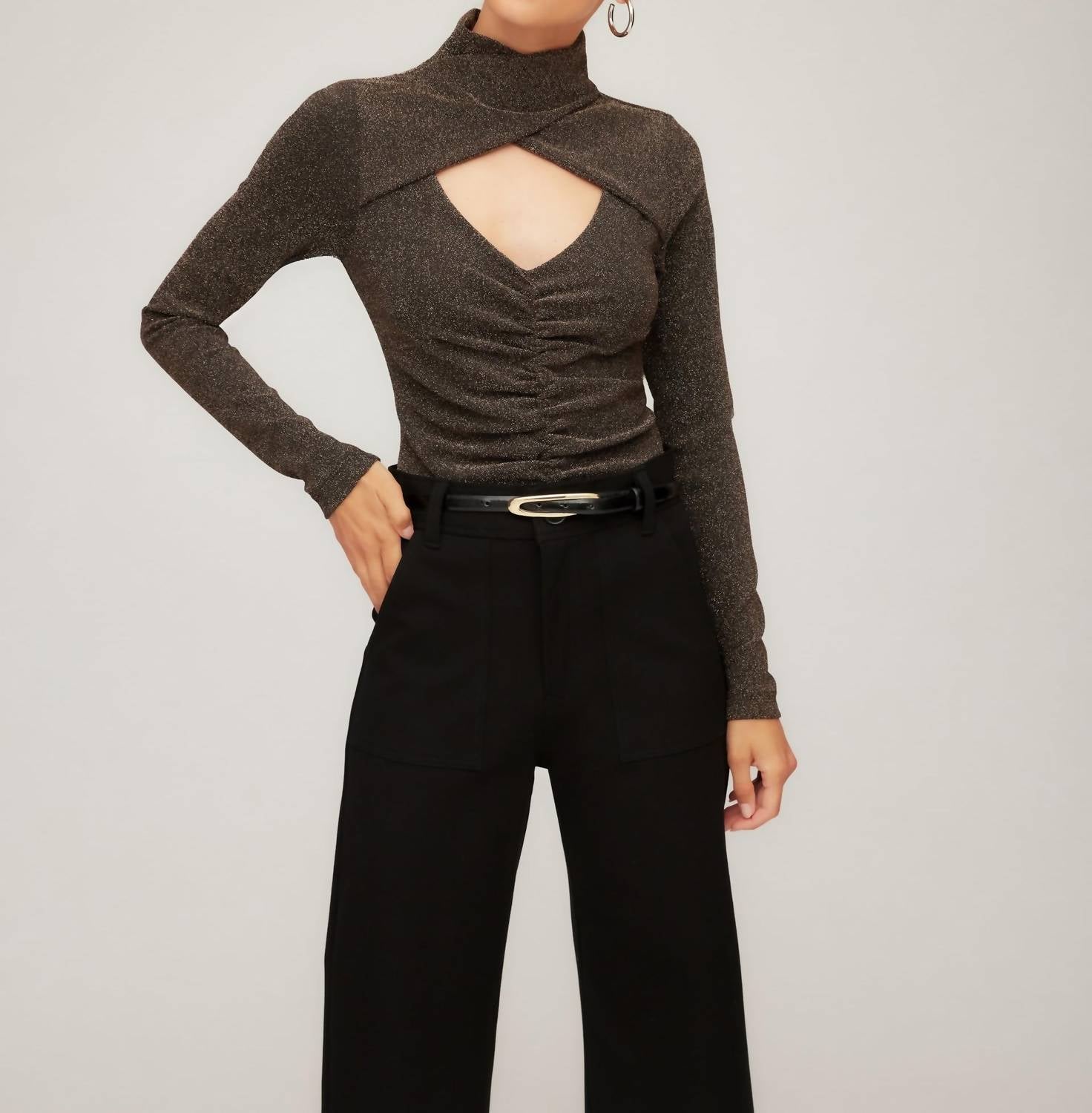 Fifteen Twenty Adina Crossover Top in gold 1 - women's long sleeve top