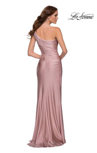 La Femme One-shoulder Ruched Gown in mauve - women's dress - alternate view