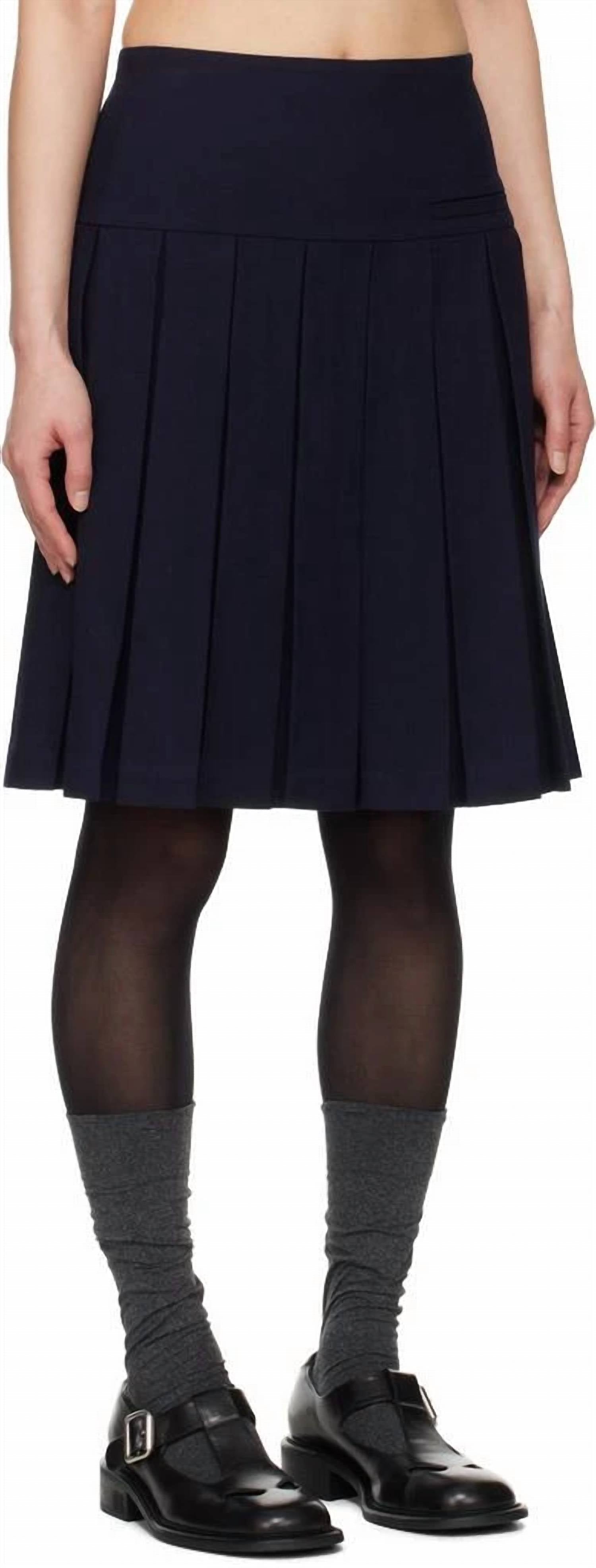 Shushu/Tong A-line Pleated Midi Skirt in navy blue - women's skirt - alternate view