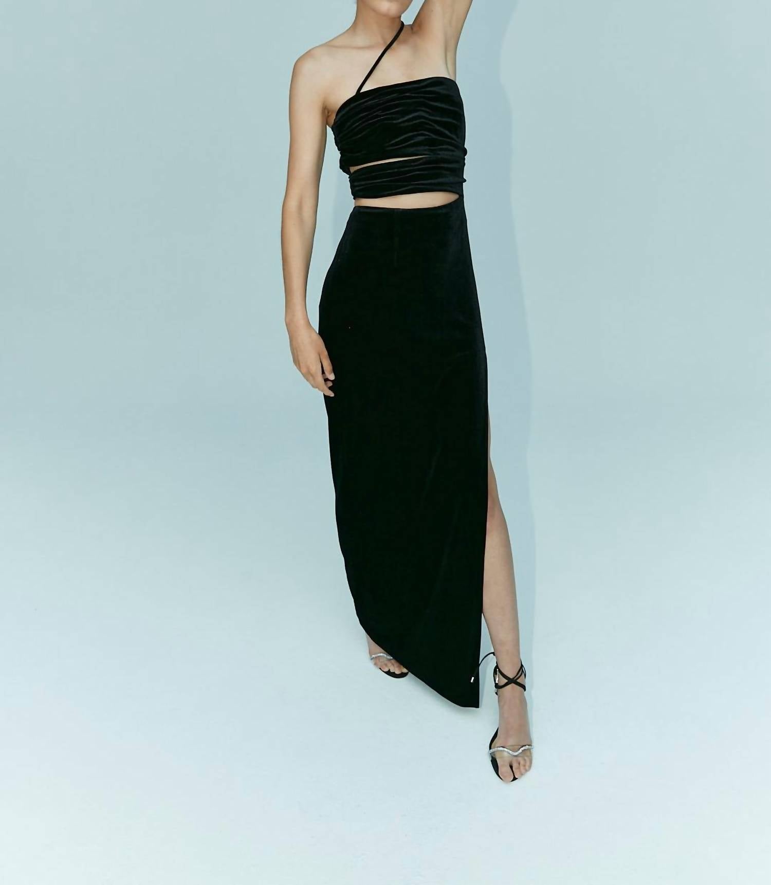 Aiifos Julia Maxi Dress in black velvet - women's dress - alternate view