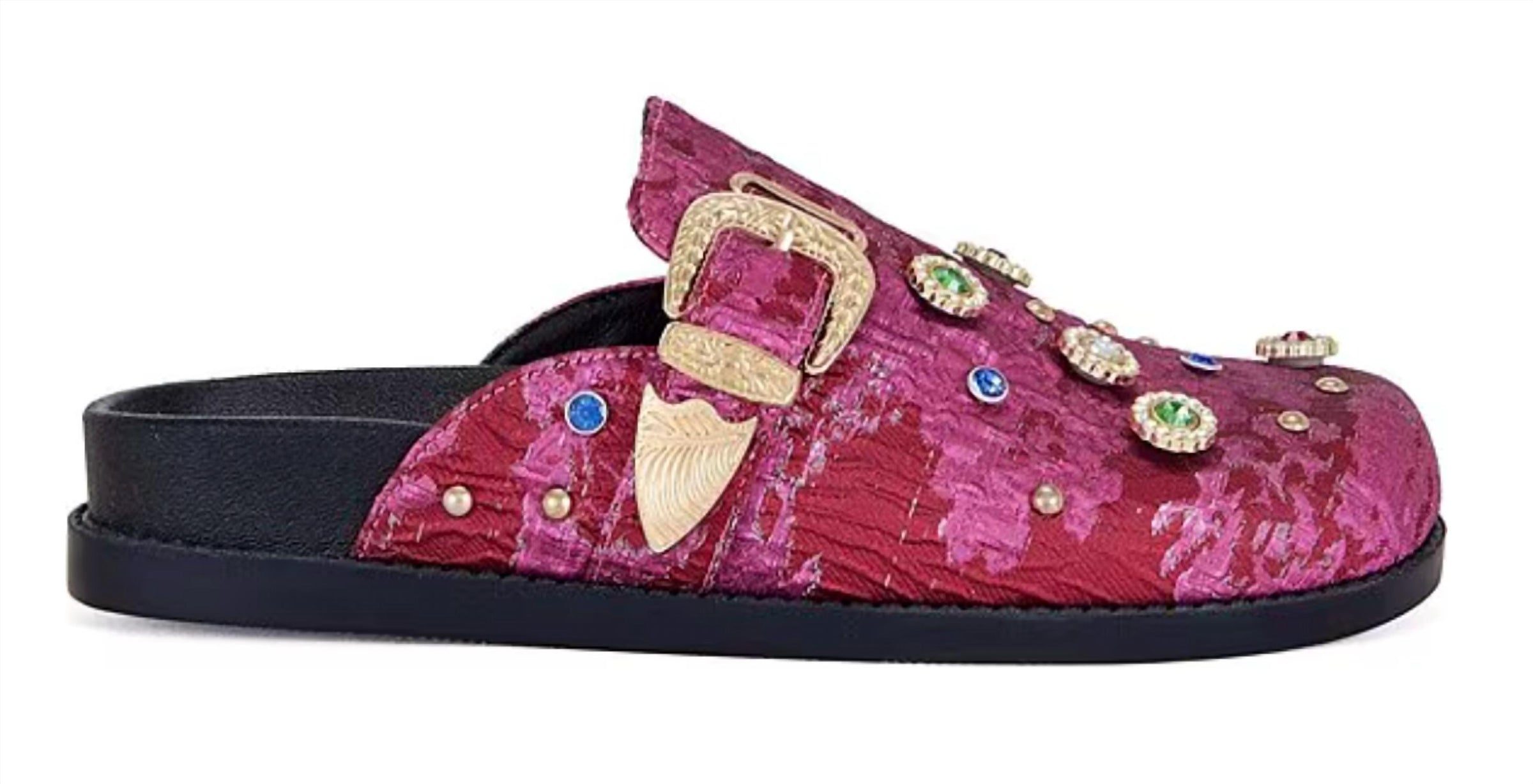 Azalea Wang - Women's Quinby Brocade Buckle Strap Mules Clog