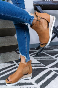 dear lover Women's Cutout Buckle Platform Espadrille Sandals in brown - women's sandal