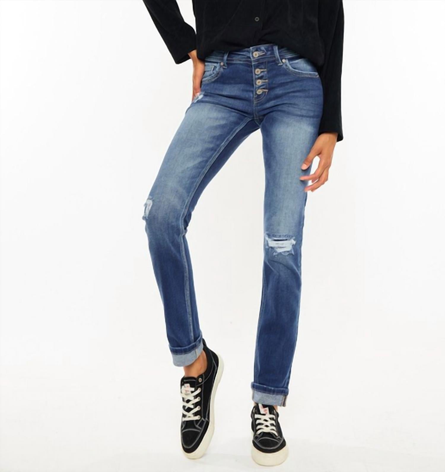 Kancan - Mid Rise Cuffed Skinny Straight Leg Jeans