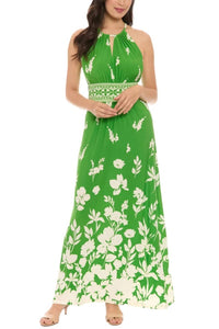 London Times - Floral Print Halter Maxi Dress