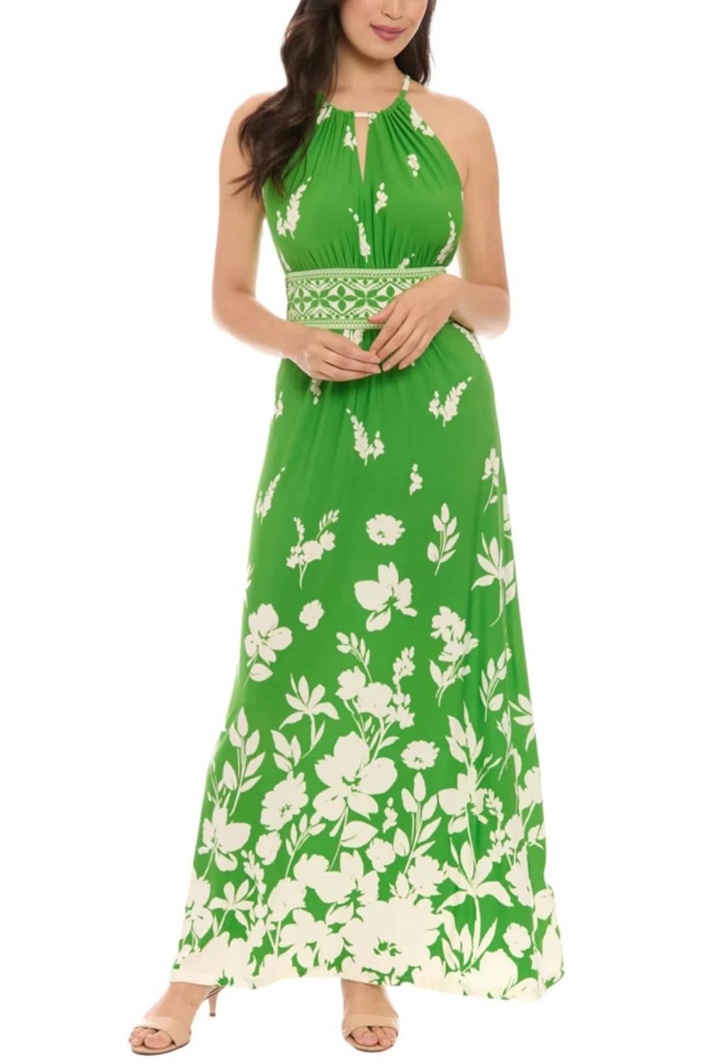 London Times - Floral Print Halter Maxi Dress