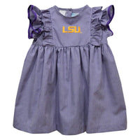 Vive La Fete - Girl's Lsu Tigers Embroidered Gingham Ruffle Dress