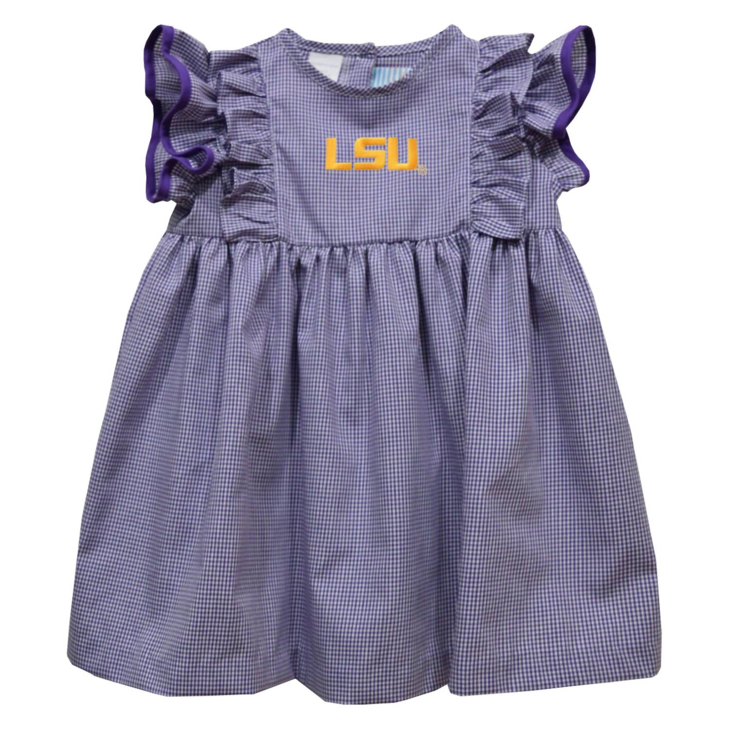 Vive La Fete - Girl's Lsu Tigers Embroidered Gingham Ruffle Dress