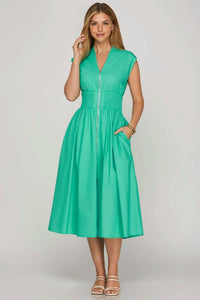 She + Sky - Drop Shoulder V-Neck Midi Dress