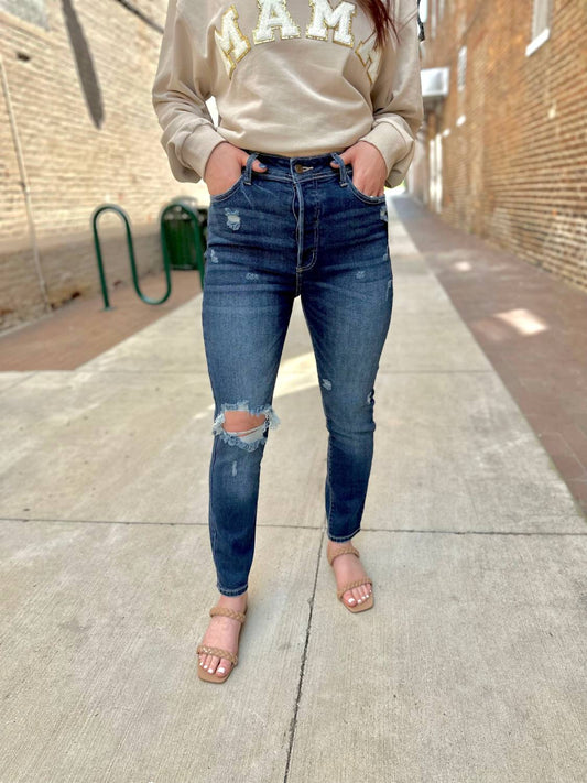 Cello - High Rise Four Button Fly Mom Skinny Jeans