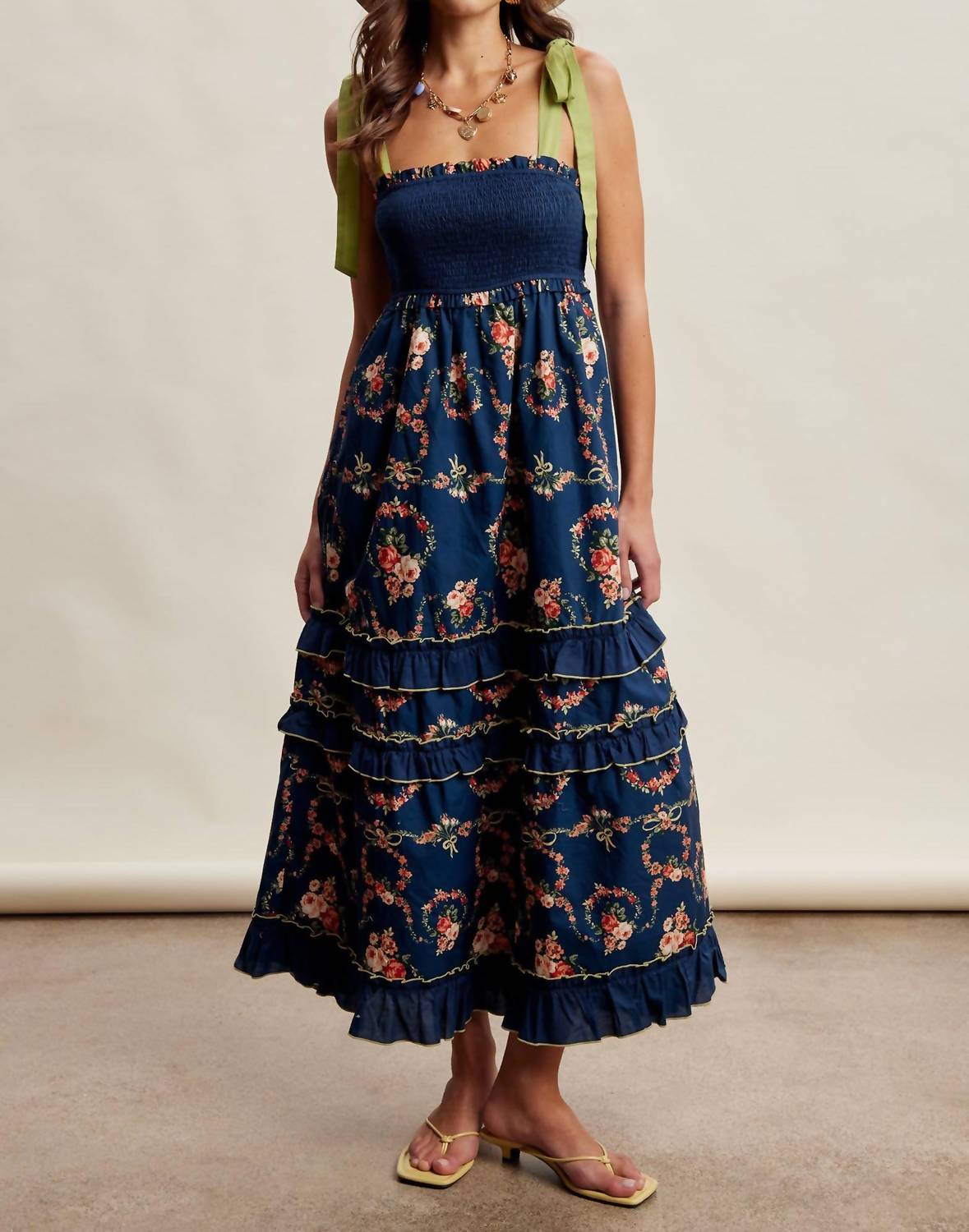 Listicle - Floral Smocked Tiered Maxi Dress