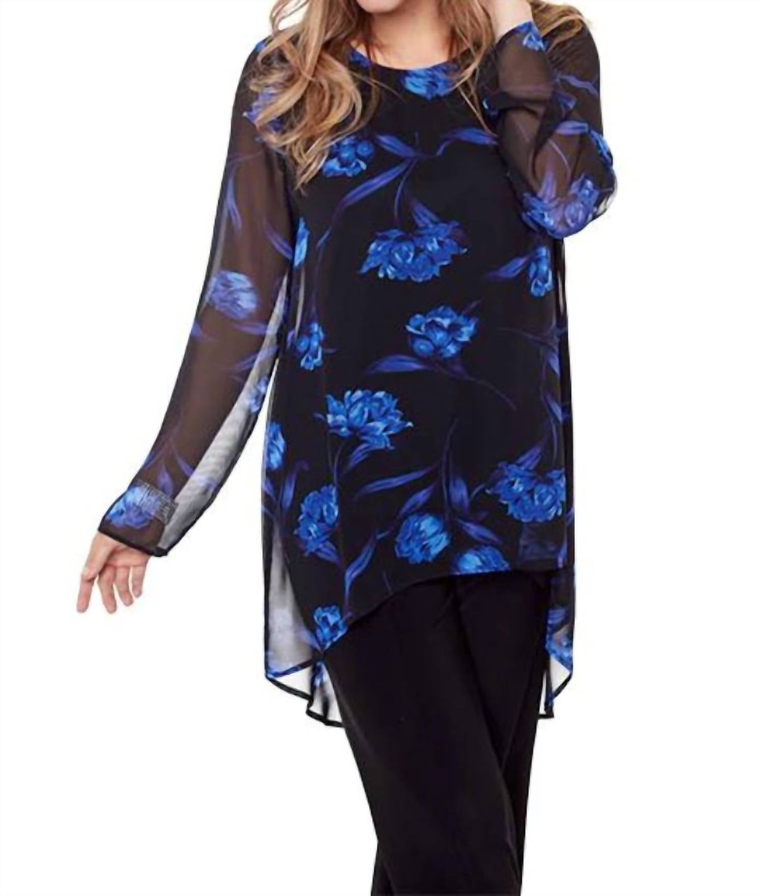 Compli K Woven Long Sleeve Tunic in black blue - women's shirt - detail view