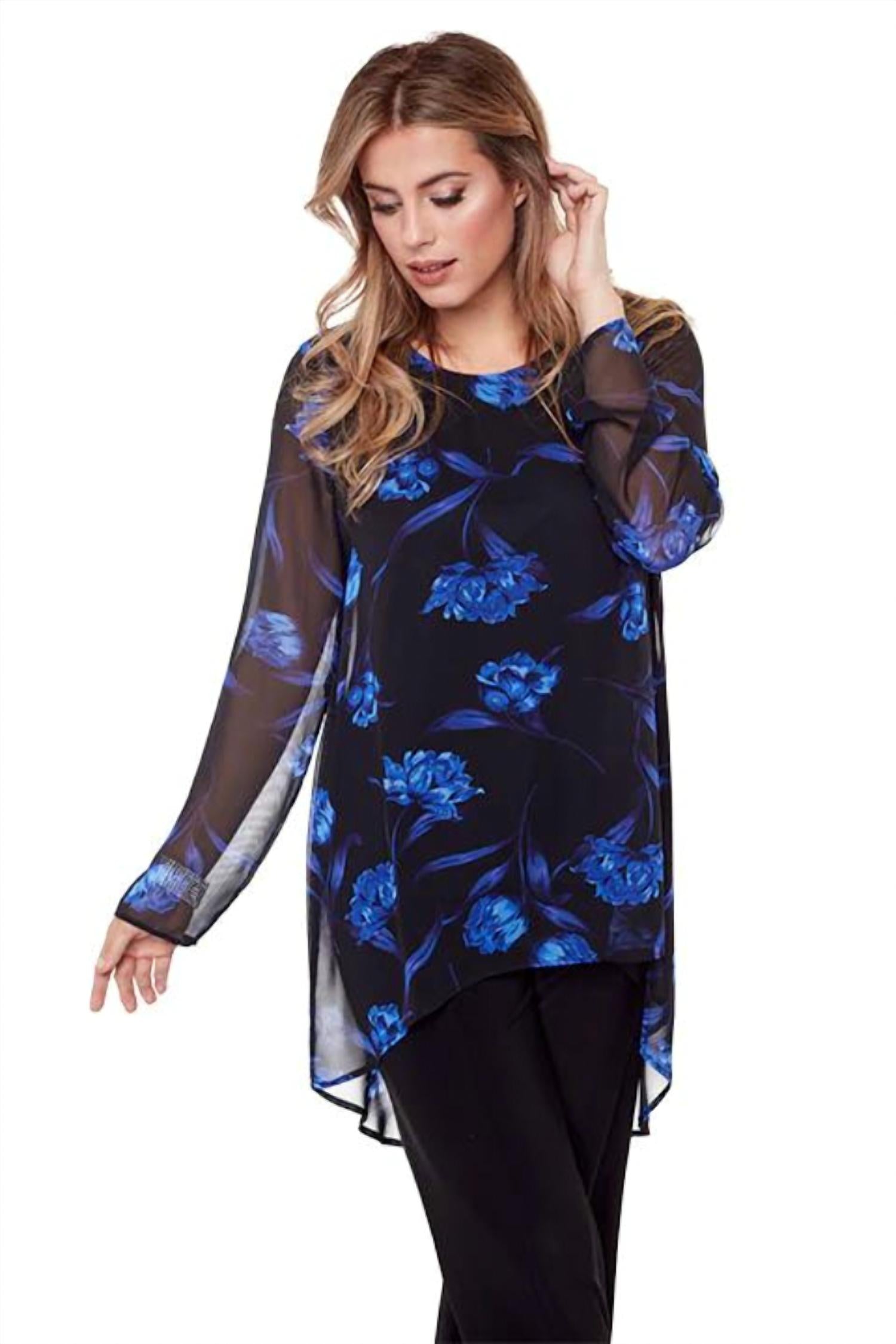 Compli K Woven Long Sleeve Tunic in black blue - women's shirt - alternate view