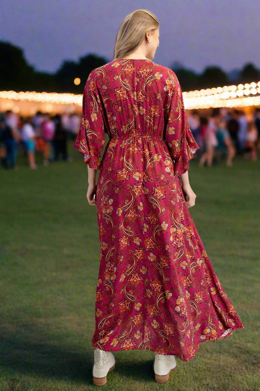 Easel - Border Print Challis Maxi Dress