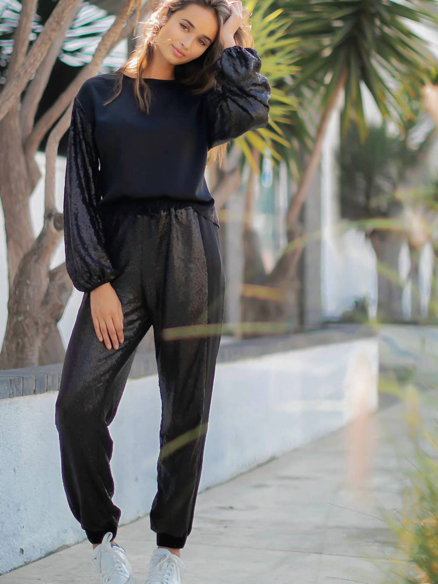 Strut & Bolt - Sequin Jogger Pants With Satin Contrast