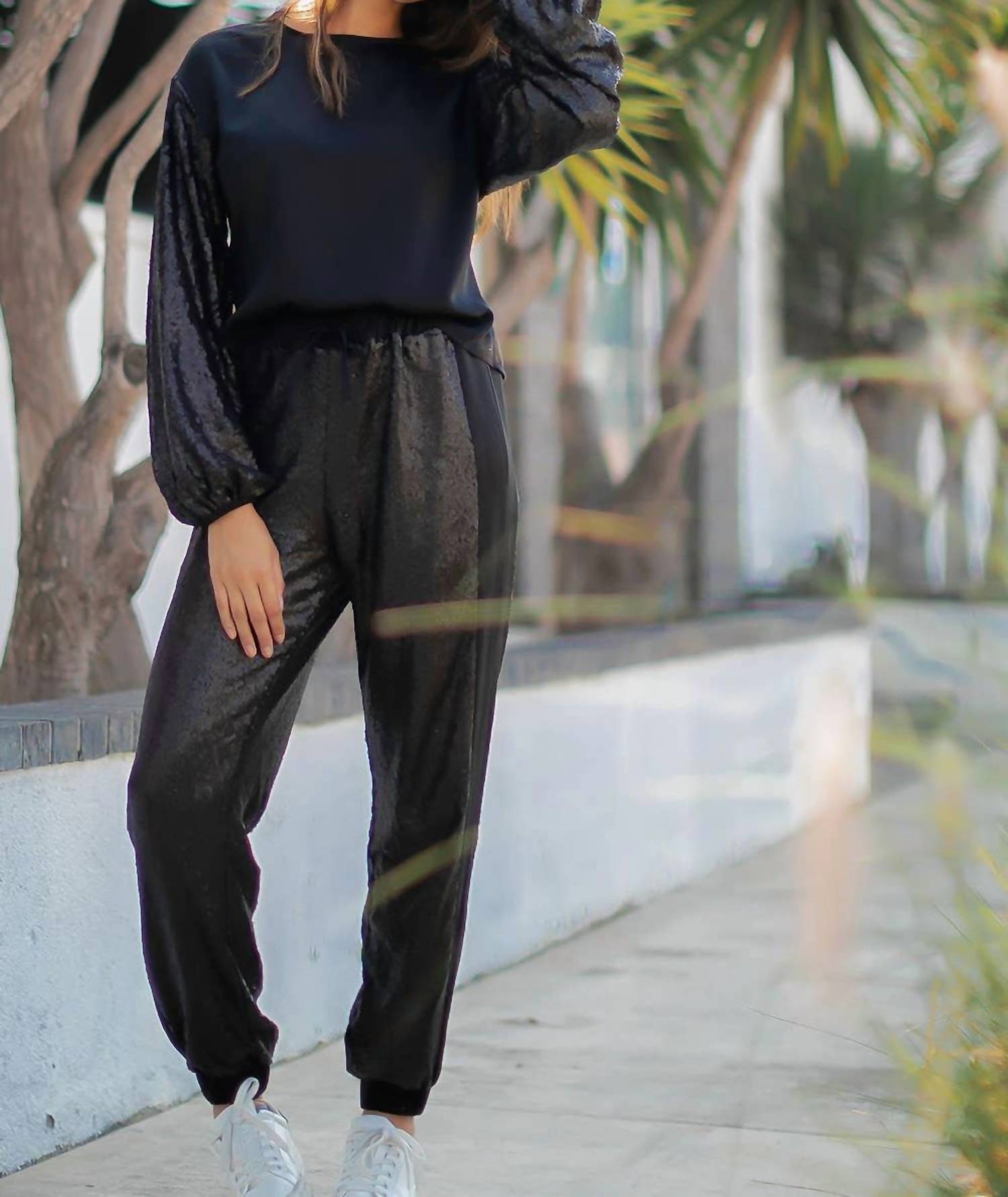 Strut & Bolt - Sequin Jogger Pants With Satin Contrast