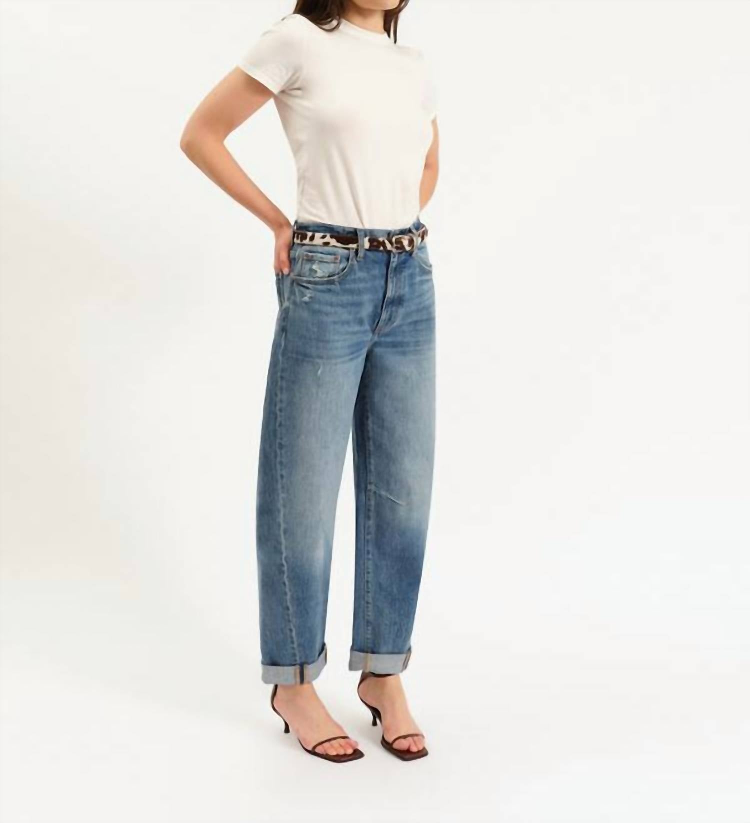 DAZE Alder High Rise Barrel Jeans in the blues - women's jeans - detail view