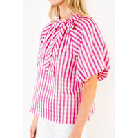 Thml - Main Street Style Gingham Puff Sleeve Tie Top