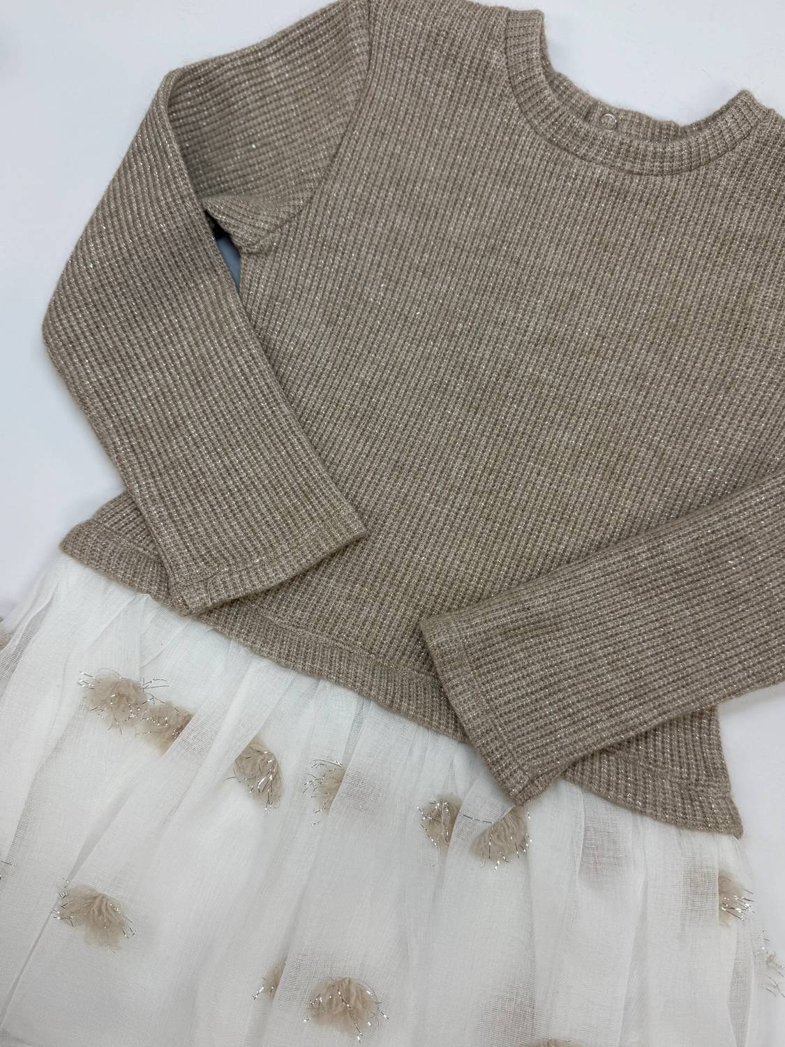 Emc - Kid's Waffle Knit Tulle Dots Dress
