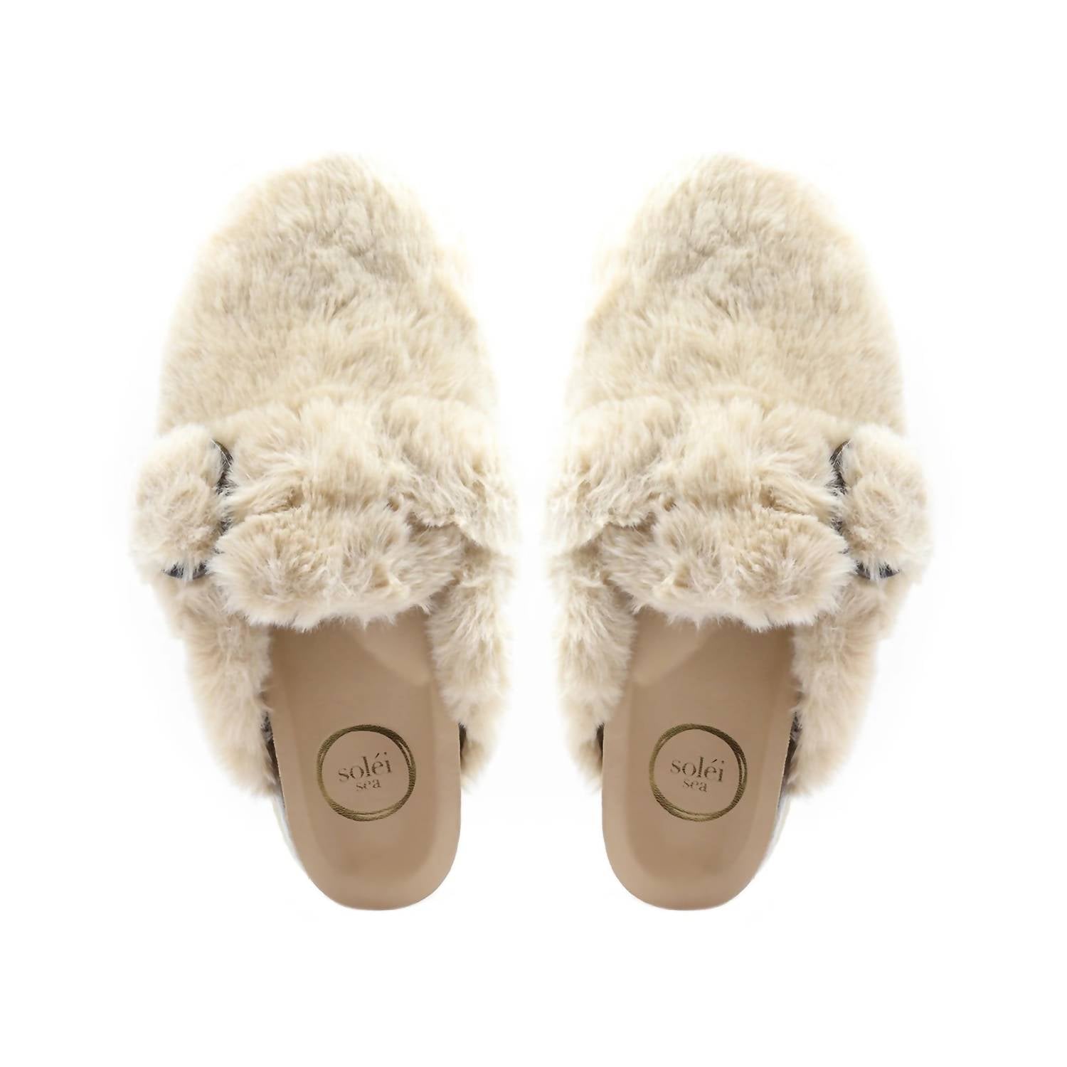 solei sea Women's Aspen Faux Fur Slippers in snow - women's shoe